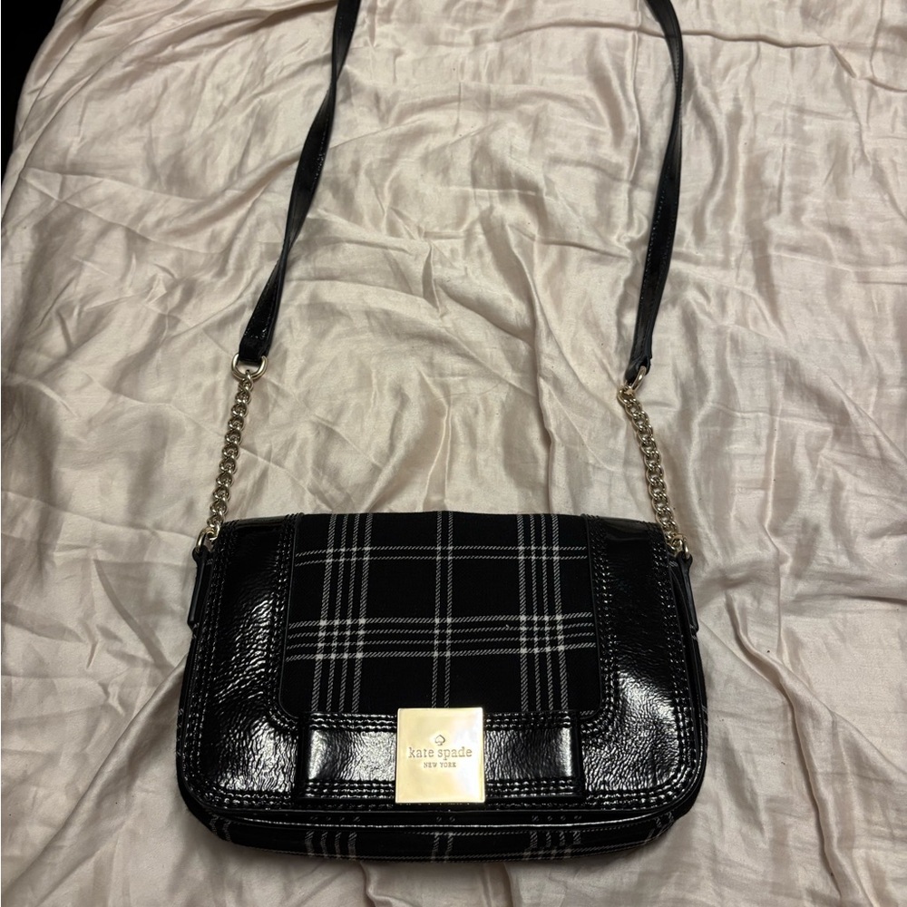 Kate Spade Black and White Plaid Crossbody Bag